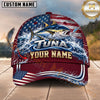 Maxcorners Fishing Graphic Sunset Lake US Flag Waves Customized Name 3D Cap