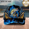 Maxcorners Fishing Blue Flame Gold Accent Personalized Name 3D Shirt (13 Fish Species)