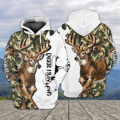 Maxcorners Custom Name White Camo Deer Hunting All Over Print Shirt TU2511