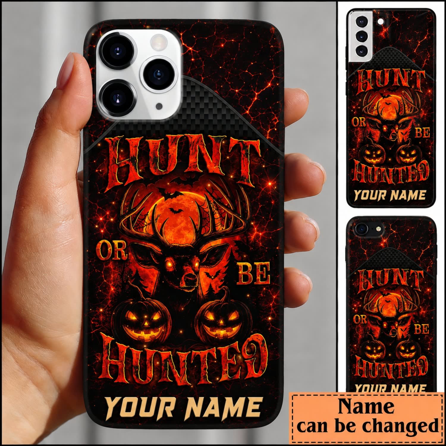 Maxcorners Hunting Deer Skull Red Black Camo Personalized Name 3D Phone Case