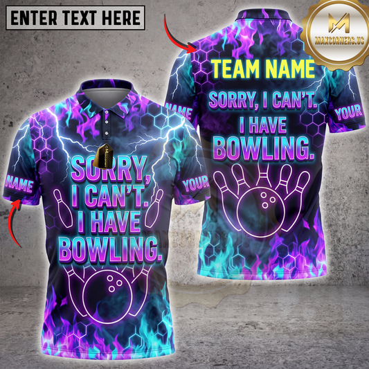 Maxcorners Bowling Sorry I Can't I Have Bowling Purple Blue Galaxy Multicolor Customized Name, Team Name 3D Shirts ( 4 Colors )