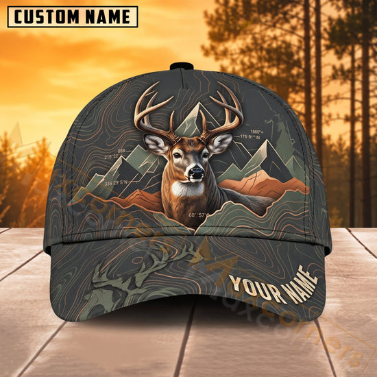 Maxcorners Deer Hunting Mountain Range Buck Portrait Personalized Name 3D Cap