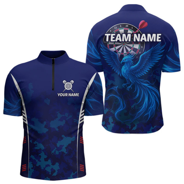 Maxcorners Men's Custom Darts Shirt With Cobalt Phoenix Camouflage Pattern And Dartboard LM1605