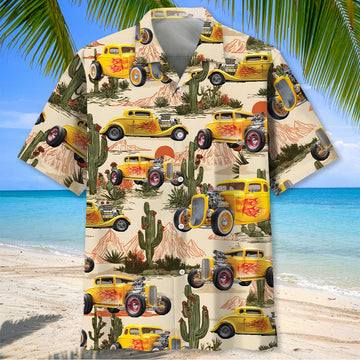Maxcorners Personalized Hot Rod Yellow Desert Hawaiian Shirt