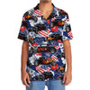 Maxcorners Personalized American Flag Flame Hot Rod Tropical Hibiscus Hawaiian Shirt