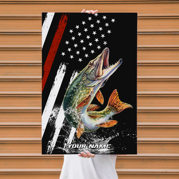 Maxcorners Northern Pike Fishing Dynamic Splash American Flag Design Personalized Name 3D Poster