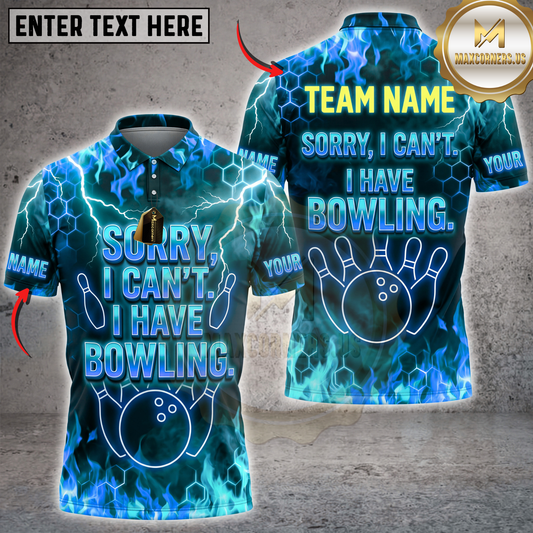 Maxcorners Bowling Sorry I Can't I Have Bowling Purple Blue Galaxy Multicolor Customized Name, Team Name 3D Shirts ( 4 Colors )
