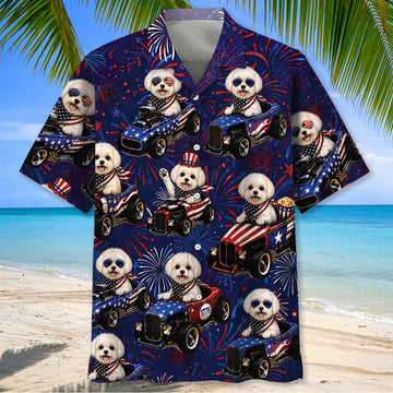 Maxcorners 4th Of July Funny Maltese Hot Rod Hawaiian Shirt