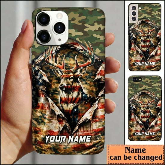 Maxcorners Hunting Deer Hunting Dog Forest Camo Personalized Name 3D Phone Case