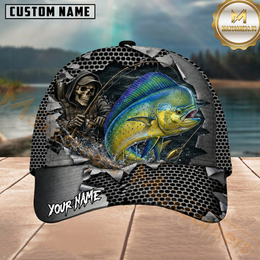 Maxcorners Fishing Skull Angler Torn Metal Personalized 3D Cap