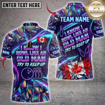 Maxcorners Bowling Canadian Flag Neon Typography Personalized Name 3D Unisex Shirt