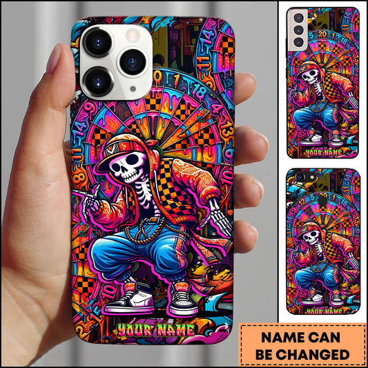 Maxcorners Darts Hip-hop Skeleton Skater Colorful Graffiti Personalized Name 3D Phone Case