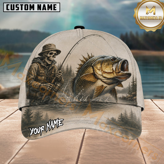 Maxcorners Fishing Skull Angler Vintage Bass Personalized 3D Cap