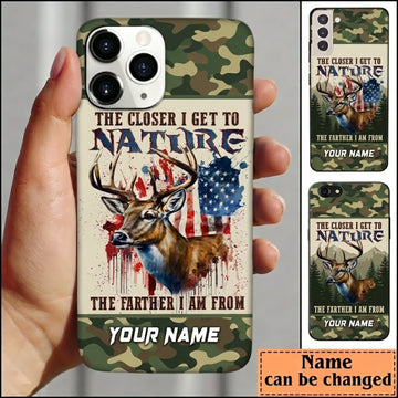 Maxcorners Hunting Closer To Nature Deer American Flag Camo Personalized Name 3D Phone Case