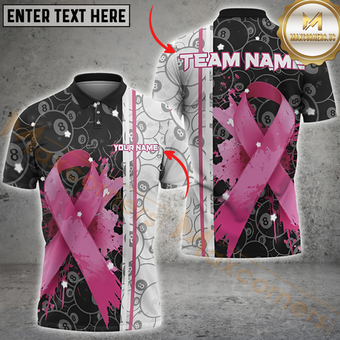 Maxcorners Maxcorners Billiard Pink Ribbon Pool Awareness Personalized Name 3D Unisex Shirt