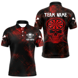 Maxcorners Men's Custom Darts Team Shirt - Skull & Dartboard Graphic With Grunge Red Pattern LM2404