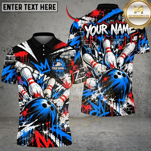 Maxcorners Bowling Urban Graffiti Splatter Street Art Pins Strike Artwork Multicolor Customized Name, Team Name 3D Shirts