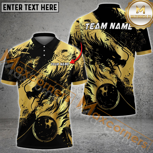Maxcorners Dragon Golden Ball Fire Bowling Jersey Multicolor Options Personalized Name, Team Name 3D Shirt