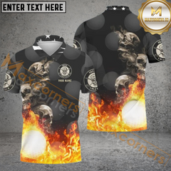 Maxcorners Skull And Fire Golf Polo Shirt Custom Name & Team Name 3D Shirts TU2006