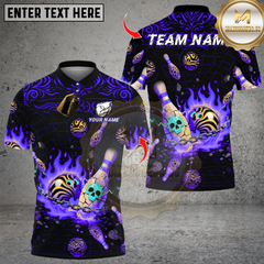 Maxcorners Flame Skull Bowling Design Multicolor Customized Name, Team Name 3D Shirts