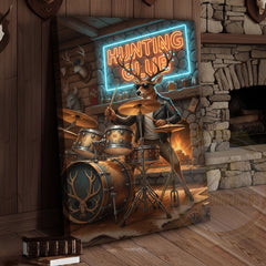 Maxcorners Deer Drummer in Hunting Club with Neon Lights Wrapped Canvas