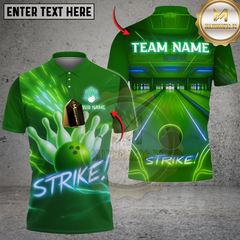 Maxcorners Bowling And Pins Neon Strike Lane Customized Name, Team Name 3D Shirt (4 Colors)