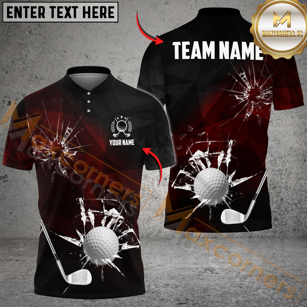 Maxcorners Cracked Glass Effect Golf Shirt, Customized Name & Team Name 3D Shirts (4 Colors)