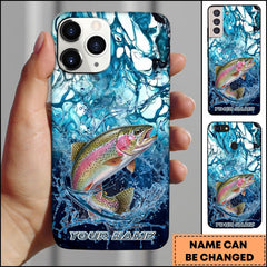 Maxcorners Trout Fishing Phone Case Blue Water Splash Fish Art Personalized Name 3D Phone Case