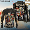 Fishing American Flag Camo Cross Gear  Pattern Sun Protection Personalized Name, Team Name Long Sleeve Shirt