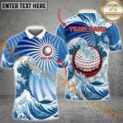 Maxcorners Golf Ball Great Wave Multicolor Option Customized Name, Team Name 3D Polo Shirt