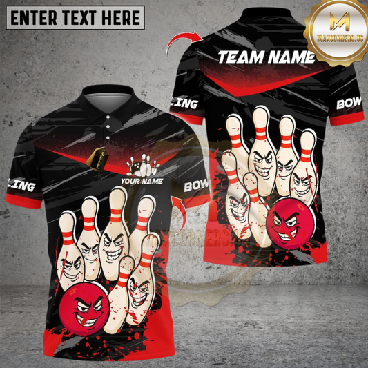Maxcorners Bowling Angry Ball vs Screaming Pins Multicolor Customized Name, Team Name 3D Shirts