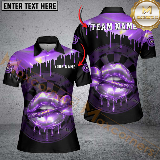 Maxcorners Darts Neon Holographic Lips Dartboard Multicolor Customized Name, Team Name 3D Shirt For Women