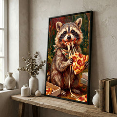 Maxcorners Funny Raccoon Eating Cheese Pizza Food Lover Art Canvas Wall Art