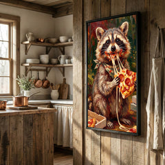 Maxcorners Funny Raccoon Eating Cheese Pizza Food Lover Art Canvas Wall Art