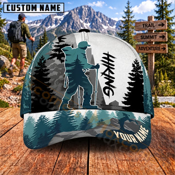 Maxcorners Hiking Hiker Silhouette Pine Forest Personalized Name 3D Cap
