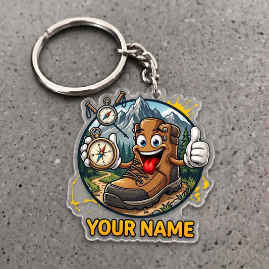 Maxcorners Hiking Funny Hiking Boot Mountain Compass Customized Name 3D Keychain And Ornament