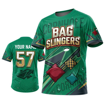 Maxcorners Cornhole Green Bag Slingers Personalized Name 3D Unisex Shirt