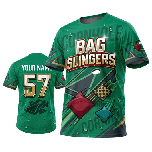 Maxcorners Cornhole Green Bag Slingers Personalized Name 3D Unisex Shirt