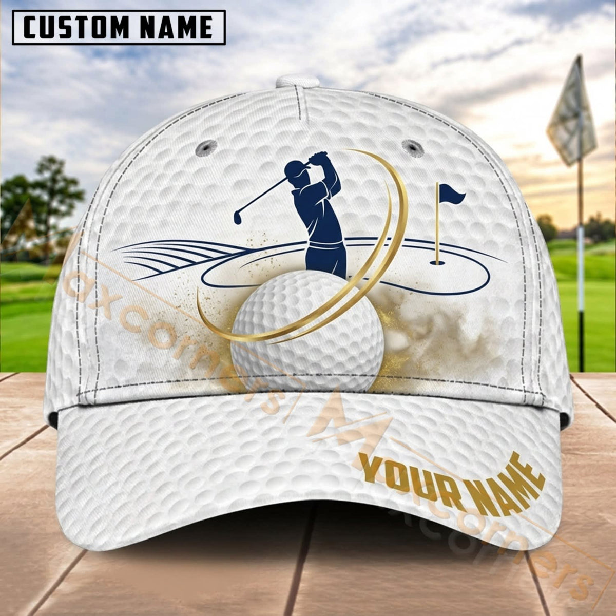 Maxcorners Golf Gold Golfer Ball Motion Personalized Name 3D Cap