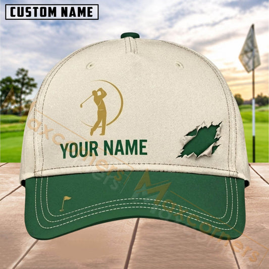 Maxcorners Golf Minimal Golfer Torn Accent Personalized Name 3D Cap (6 Colors)