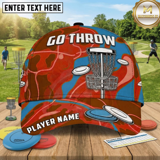 (8 Colors) Maxcorners Disc Golf Go Throw Chain Basket & Flying Discs Personalized Name 3D Cap LM3009
