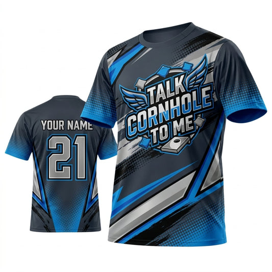 Maxcorners Cornhole Talk Cornhole To Me Blue Lightning Personalized Name 3D Unisex Shirt