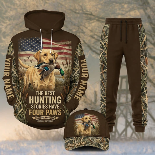 Maxcorners Duck Hunting Best Hunting Stories Four Paws American Flag Personalized 3D Shirts