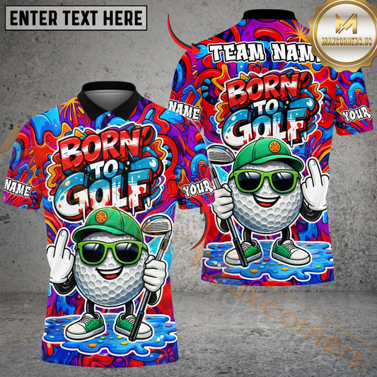 Maxcorners Born To Golf Funny Golf Polo Customized Name, Team Name 3D Shirts (4 Colors)