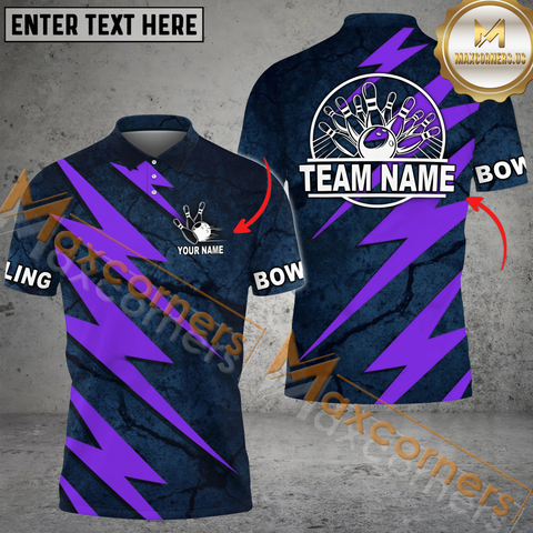 Maxcorners Lightning Volt Bowling Jersey Multicolor Customized Name, Team Name 3D Polo Shirt