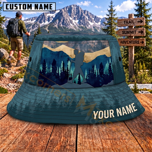 Maxcorners Hiking Mountain Forest Landscape Silhouette Adventure Personalized Name 3D Cap