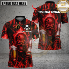 Maxcorners Bowling Skull Flame Beer With Pin Multicolor Customized Name, Team Name 3D Shirts