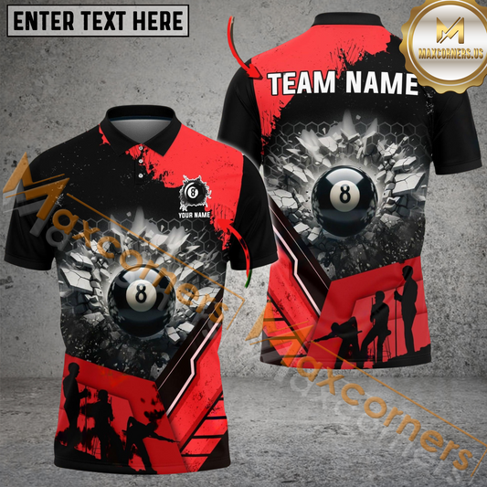 Maxcorners Ball 8 Hell Wall Slam Billiard Jersey Multicolor Options Personalized Name, Team Name 3D Polo Shirt (4 Colors)