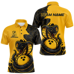 Maxcorners Custom Black And Yellow Cobra Snake Bowling Men Polo Shirts Team Uniform Bowling Pattern LM054