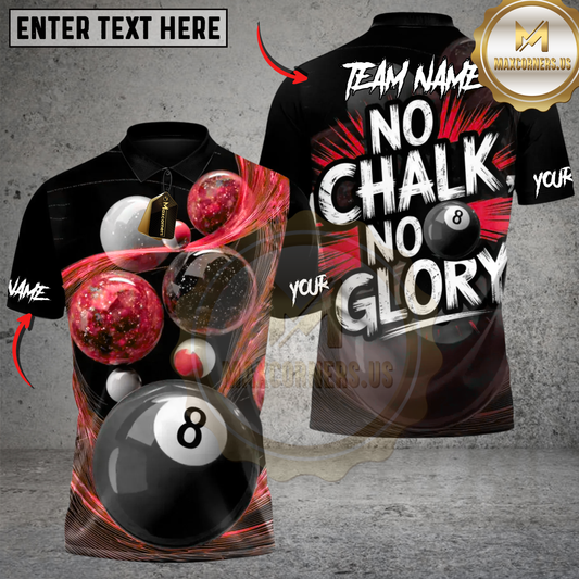 Maxcorners Cosmic Cue Mastery No Chalk, No Glory Billiard Multicolor Customized Name, Team Name 3D Shirt